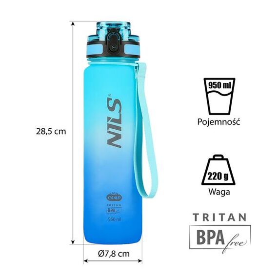 NILS CAMP NCD04 butelka na wodę 950ml tritanowa bidon sportowy niebieska, Kolor: niebieski, 8 zdjęcie
