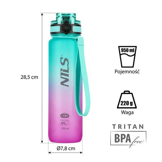NILS CAMP NCD04 butelka na wodę 950ml tritanowa bidon sportowy niebieska, Kolor: różowy, 8 zdjęcie