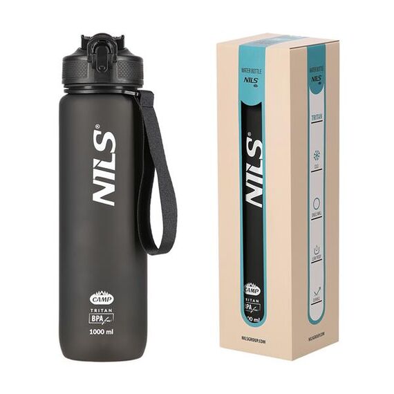 NILS CAMP NCD68 butelka tritanowa butelka na wodę 1000 ml pomarańczowa/niebieska, Kolor: czarny, 2 zdjęcie