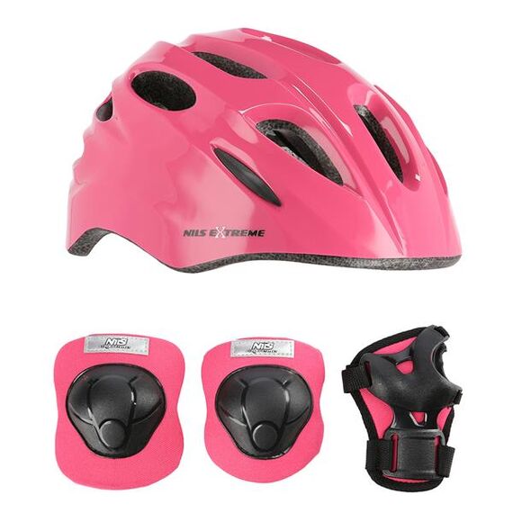 NILS EXTREME MTW01+H210 Kask Z Ochraniaczami Zestaw Extreme, Kolor: różowy, Rozmiar: XS