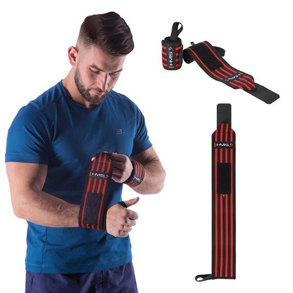 HMS opaski na nadgarstki wzmacniające do treningu siłowego 2 sztu. ONX05 czerwone, 3 zdjęcie