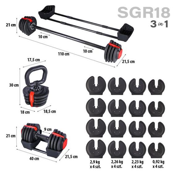 SGR18 Pro Set 3W1 Zestaw Regulowanych Sztangielek 41 Kg HMS, 12 zdjęcie