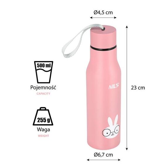 NCB12 Kubek Termiczny Dla Dzieci 500 ml NILS, Kolor: różowy, Pojemność (ml): 500, 3 zdjęcie