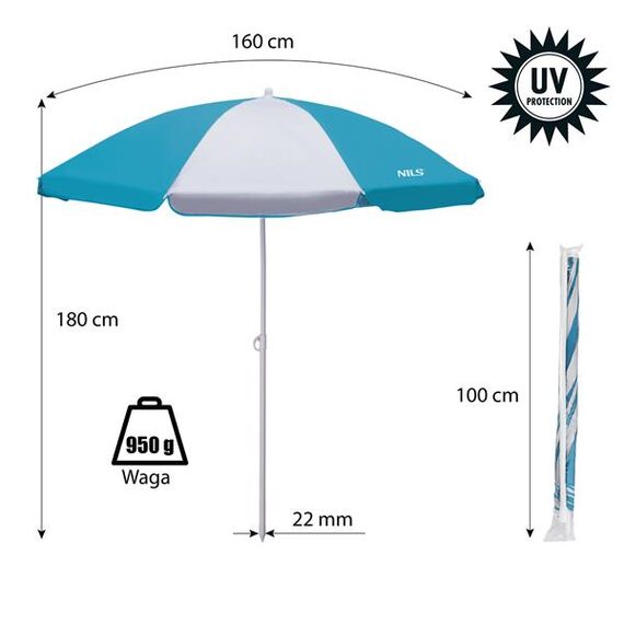 NILS NC7813 Turkusowy Parasol Plażowy  180 Cm, 3 zdjęcie
