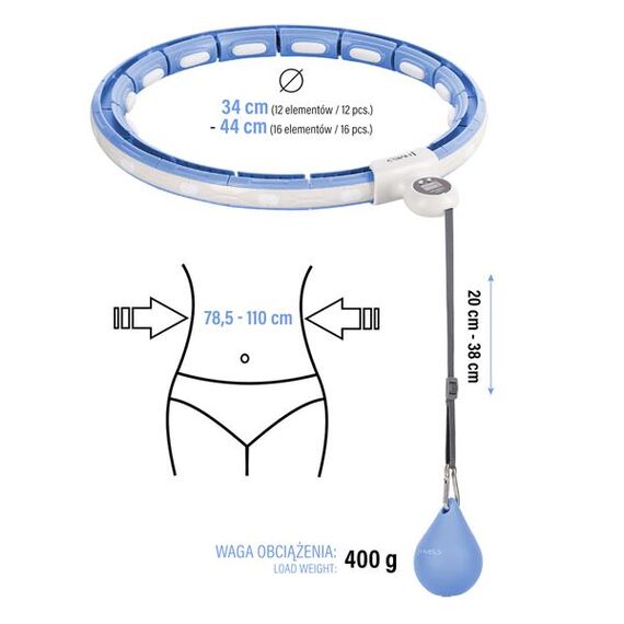 HHM15 Hula Hop Blue Z Magnesem I Obciążnikiem + Licznik HMS, 12 zdjęcie