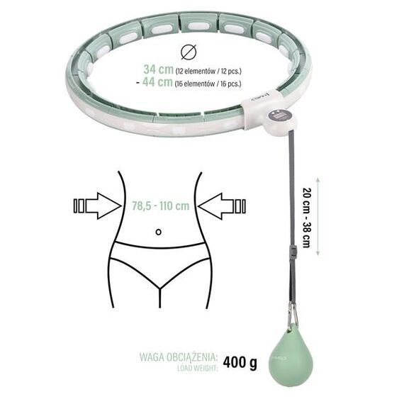 HHM15 Hula Hop Green Z Magnesem I Obciążnikiem + Licznik HMS, 12 zdjęcie