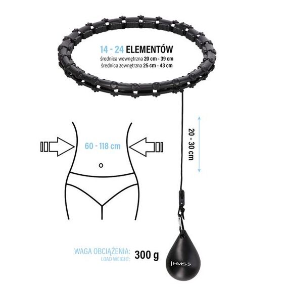 HHW02 Hula Hop Black Z Wypustkami I Obciążnikiem HMS, 14 zdjęcie