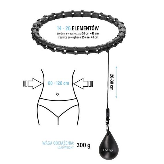 HHW11 Plus Size Hula Hop Black Z Wypustkami I Obciążnikiem HMS, 15 zdjęcie