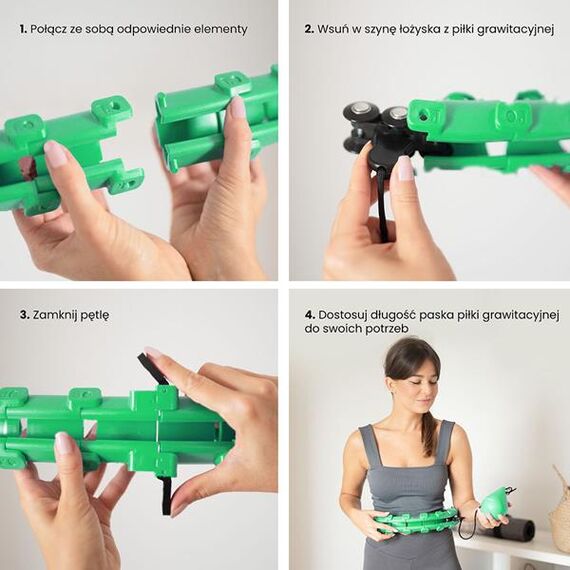 ZESTAW Hula Hop Hhw01 Green Z Wypustkami I Obciążnikiem + Pas Br163 Red HMS, Kolor: zielony, 7 zdjęcie