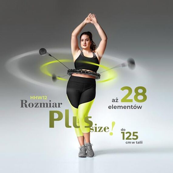 ZESTAW Hula Hop Hhw12 Black Z Wypustkami I Obciążnikiem + Pas Br163 Black Plus Size HMS, 3 zdjęcie