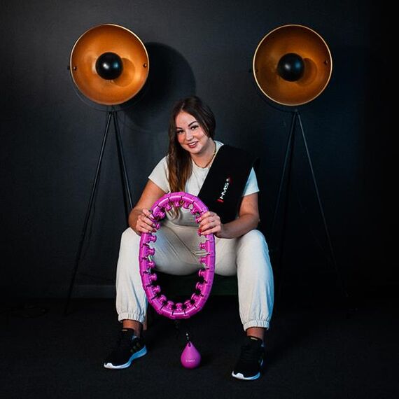 ZESTAW Hula Hop Hhw12 Violet Z Wypustkami I Obciążnikiem  + Pas Br163 Black Plus Size HMS, 7 zdjęcie