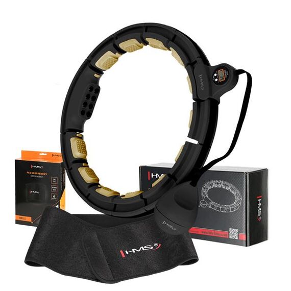 ZESTAW Hula Hop Magnetyczny Black/Gold Hhm13 Z Licznikiem + Pas Wyszczuplający Br163 Black HMS