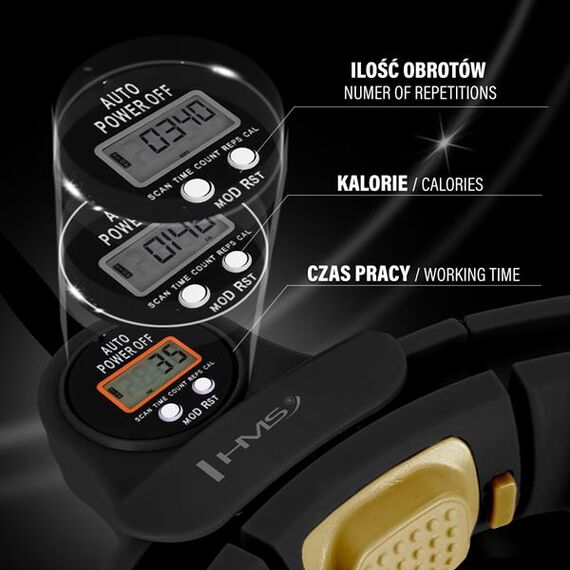ZESTAW Hula Hop Magnetyczny Black/Gold Hhm13 Z Licznikiem + Pas Wyszczuplający Br163 Black HMS, 11 zdjęcie