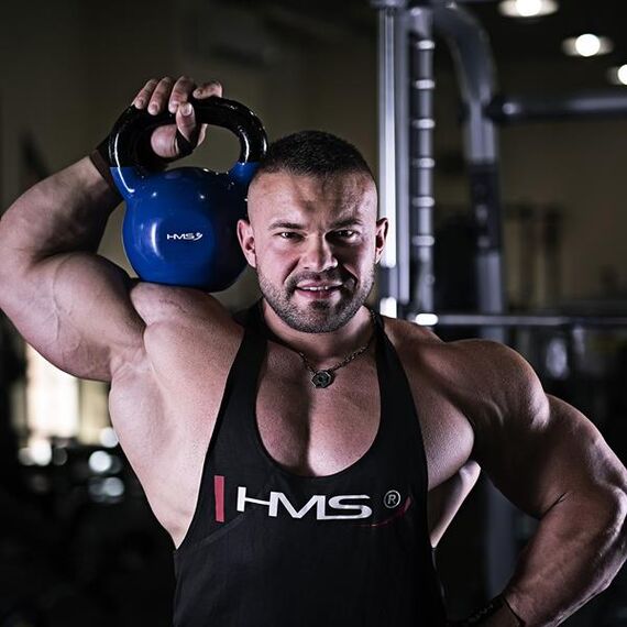 KNV10 Blue Kettlebell Żeliwny Pokryty Winylem HMS, Kolor: niebieski, Waga: 10 kg, 5 zdjęcie