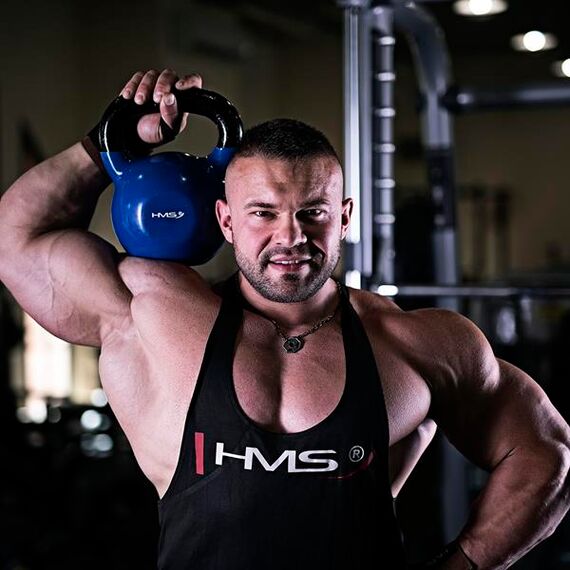 KNV10 Blue Kettlebell Żeliwny Pokryty Winylem HMS, Kolor: niebieski, Waga: 10 kg, 8 zdjęcie