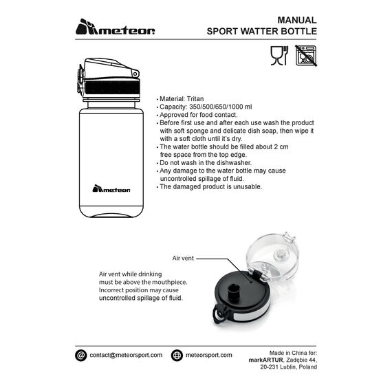 METEOR Bidon Sportowy 650 ml, Kolor: granatowy, Waga: 0.17, 14 zdjęcie