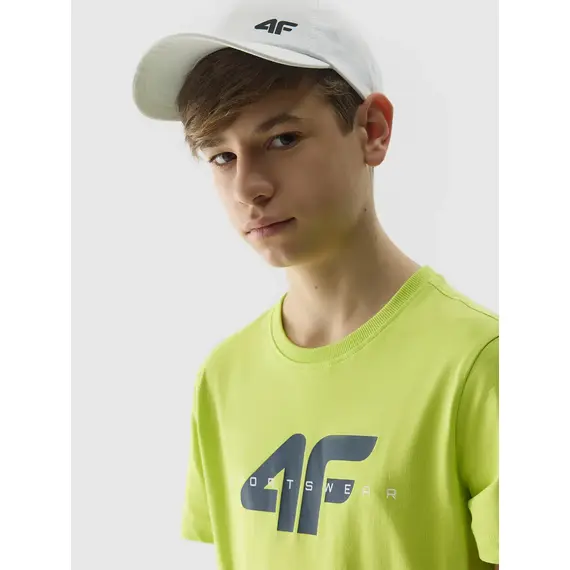 4F T-shirt koszulka chłopięca bawełniana z krótkim rękawem zielona, Kolor: zielony, Rozmiar: 134, 2 zdjęcie