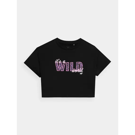 4F t-shirt dziecięcy koszulka bawełniana dziewczęca F1144 czarna, Kolor: czarny, Rozmiar: 152, 3 zdjęcie