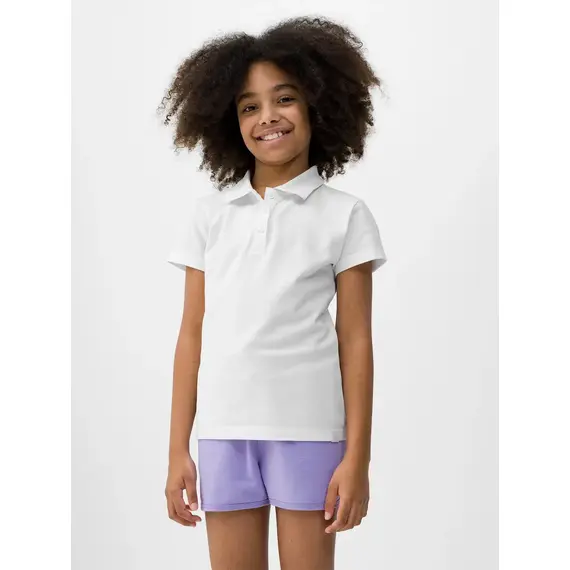 4F polo dziewczęce bawełniane z kołnierzykiem F1148 białe, Kolor: biały, Rozmiar: 146, 4 zdjęcie