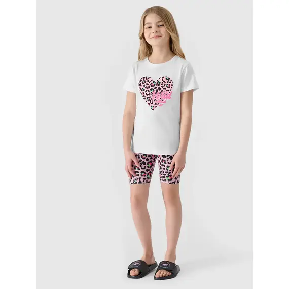 4F Legginsy dziewczęce w panterkę F133, Kolor: różowy, Rozmiar: 146/152