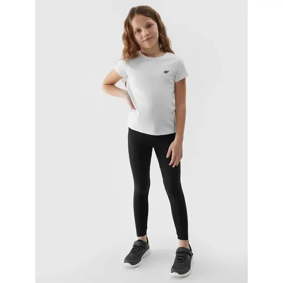 4F Legginsy dziewczęce długie spodnie sportowe na w-f F130 czarne, Kolor: czarny, Rozmiar: 122